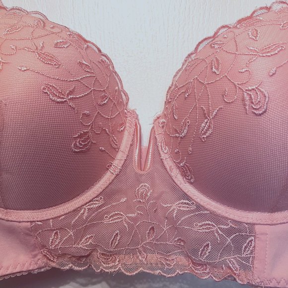 Daisey Fuentes Lace Padded Bra-Pale Pastel Peach Color-Wire V Front-40C-Gold - Picture 6 of 15